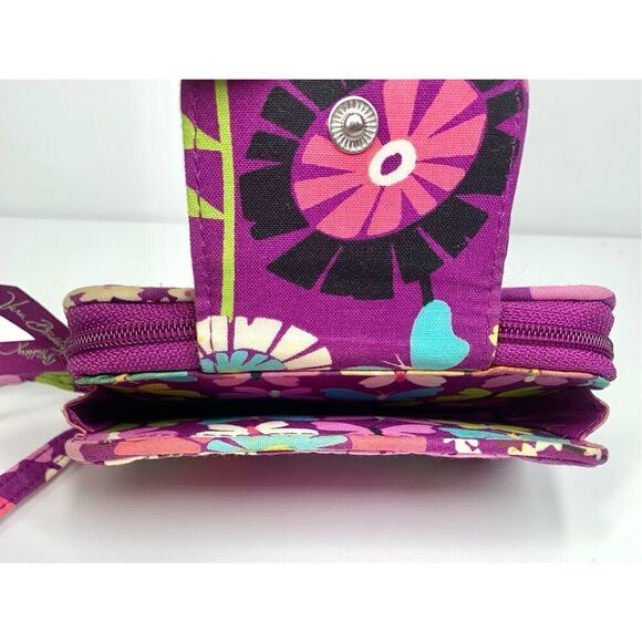 Vera Bradley Flutterby Purple & La Neon Rose Green Zip Around Wristlet Wallet - Picture 4 of 6